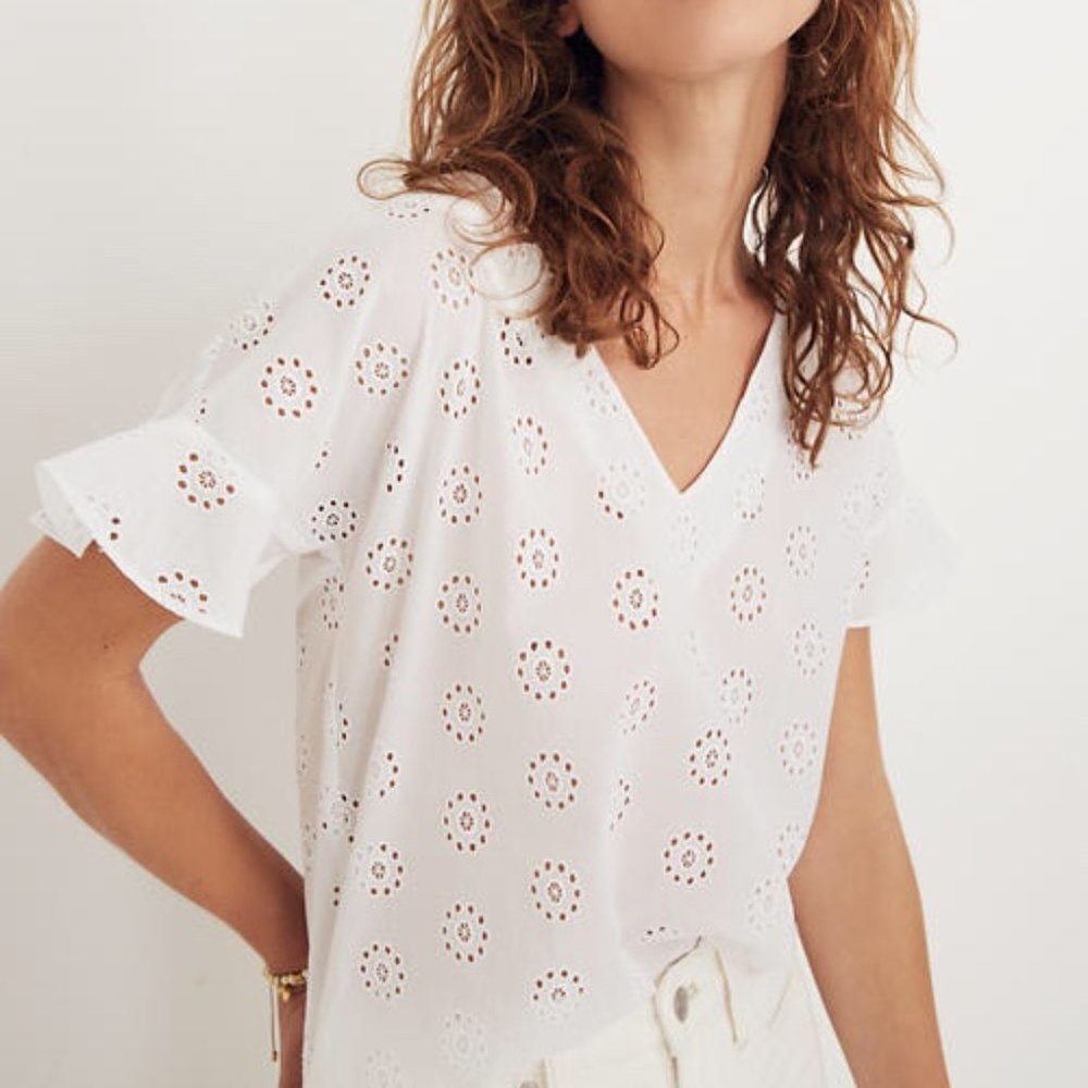 Madewell Eyelet Sundrift Ruffle Top in White